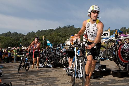 Pro Men's Swim to Bike Transition